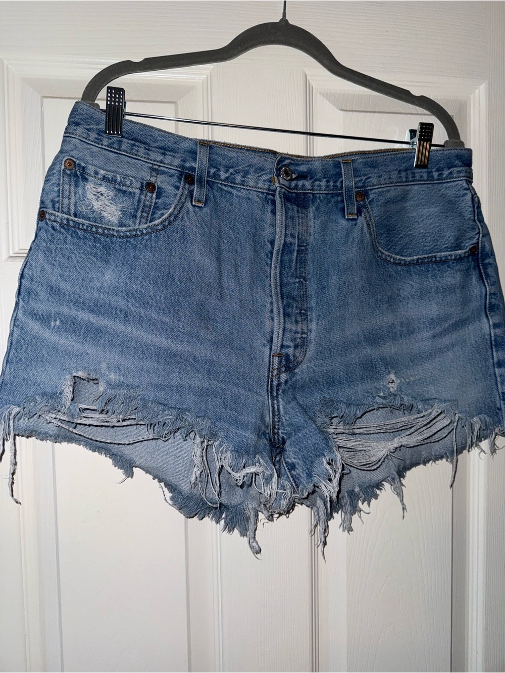 Levi's Vintage Style Distressed Button Fly Denim Shorty Shorts